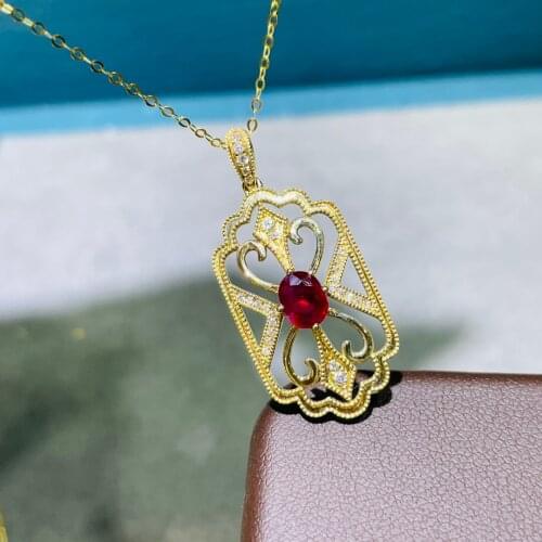 LR507 Solid 18K Yellow Gold Nature Red Ruby Gemstones 0.68ct Pendants Necklaces for Women Fine Jewelry for Women Gifts