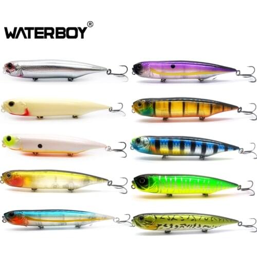 WATERBOY 12cm 21g Pencil Fishing Bait Saltwater Topwater Fish Dog Rattle Artificial Stick bait 3 Hooks Hard Fishing Lure