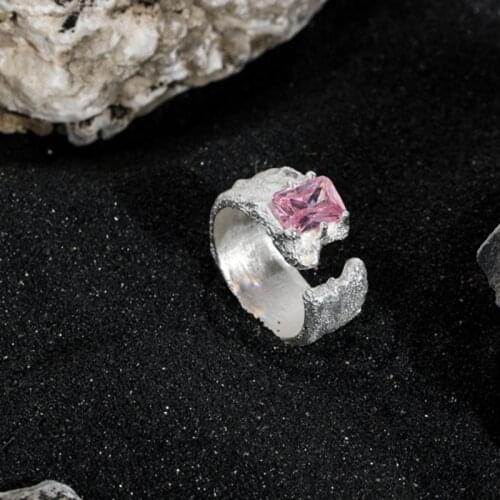 Real 925 Sterling Silver Irregular Rings For Women Engagement Fine Jewelry, Elegant Pink Blue Crystal Ring Woman Accessories