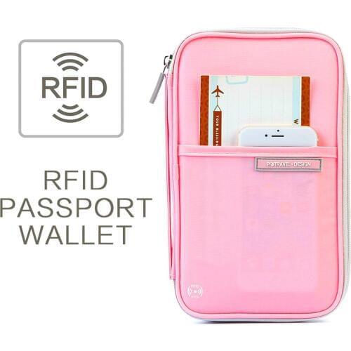 Pink RFID Travel Passport Wallet Women Men Credit Card Holder Passport Cover Case Travel Document Organizer Holder Passport Bag