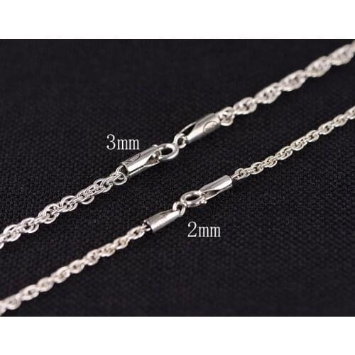 S925 Silver Plain Silver Female Stylish Pearls Ripple Necklace Chain Of 2 Mm 3 Mm