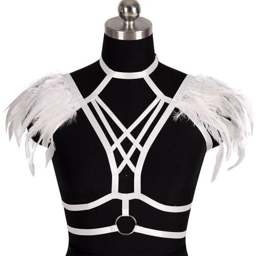 Sexy Lingerie Body Stockings Garter Gothic Clothes Natural Feather Harness Fashion Bdsm Womens Underwear Goth Belts Harness Bra