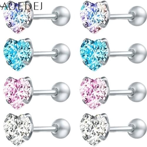 AOEDEJ 8PCS/LOT Star Heart Crystal Stud Earrings 3-8mm for Women Stainless Steel Earring Female Vintage Jewelry Gifts for Girls