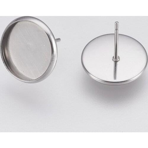 PandaHall 200pc 8/10/12mm Earring Cabochon Settings 304 Stainless Steel Metal Earstuds Ear Studs Blank Jewelry Making Components
