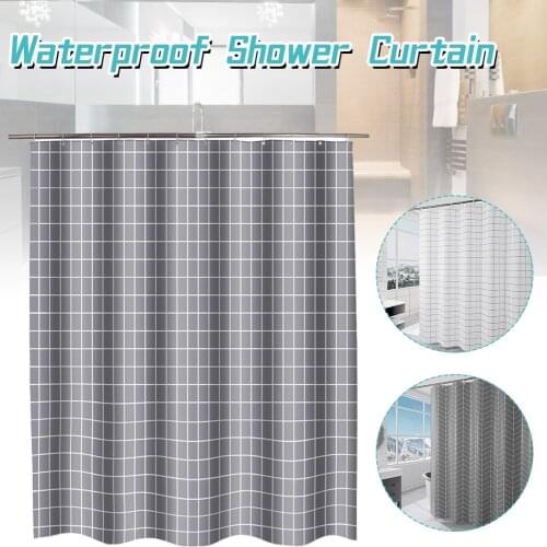 180*180cm Modern Grid Shower Curtain with 12 Hooks Waterproof Fabric Bath Curtains Bathroom Mildew PEVA Thicken Shower Curtain