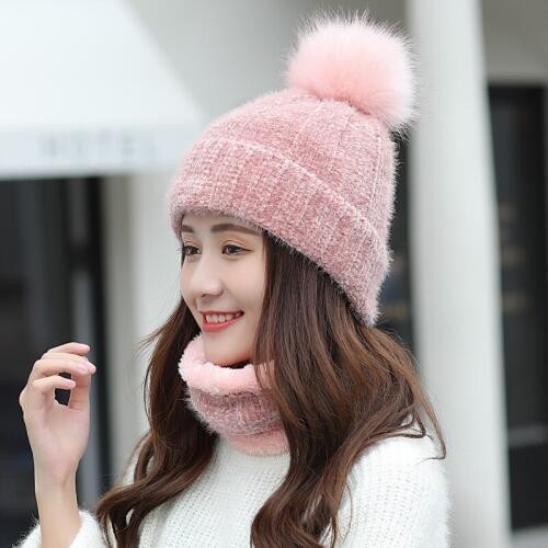 Warm Knitted Hat Collars Women Winter Wool Ski Hat Scarf Set Head Hooded Cap Earmuffs Head Caps Lady Beanie Mask Gorro Masculino