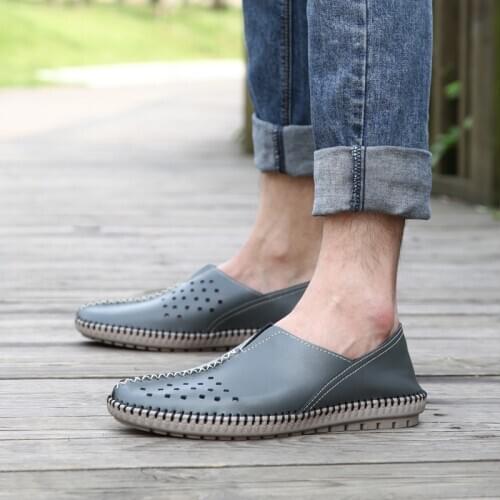 Fashion mens shoes 2019 spring and autumn leather natural leather breathable lightweight soft leather outdoor casual shoes