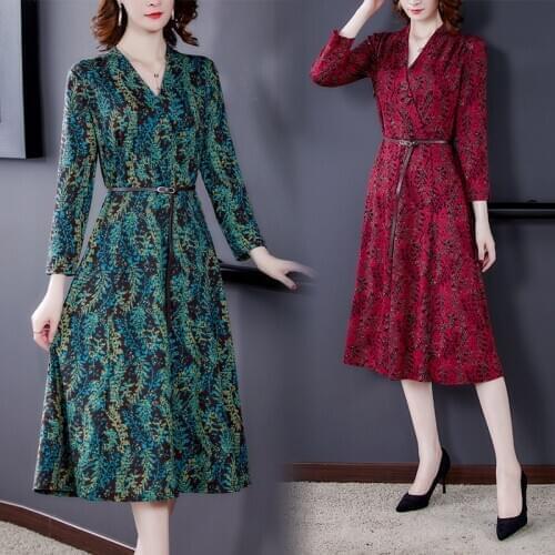2021 Spring Red Print Knitting Cotton Vintage Midi Dress Casual 4XL Plus Size Long Dresses Women Elegant Bodycon Party Vestidos
