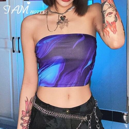 Water Wave Print Vintage Tube Corset Top Tee Women Sexy Sleeveless Gothic Bustier Cami Summer Club Beach Outfit Vest Iamhotty