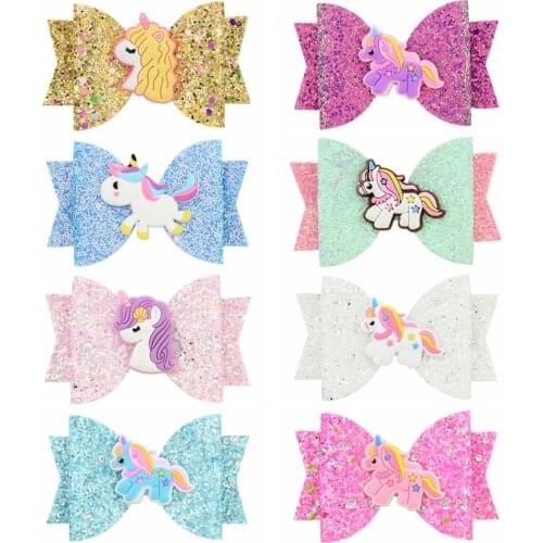 Princess Hairgrips Unicorn Glitter Hair Bows with Clip Dance Party Bow Hair Clip Girls Hair Accessories