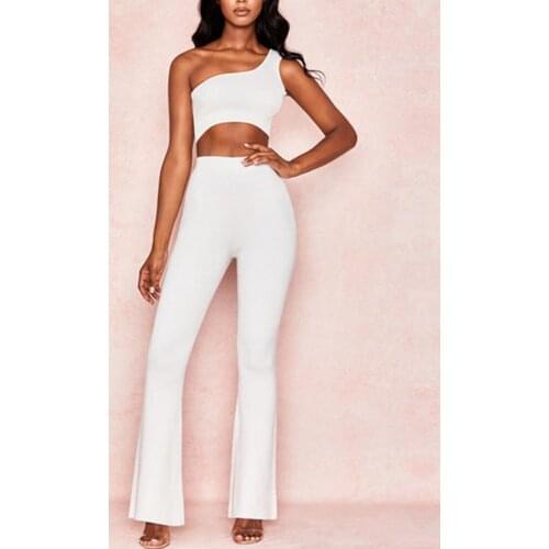 New Celebrity Party Bandage Jumpsuit Women White Sleeveless 2 Two Piece Set Sexy NightClub Full Length Jumpsuit Women Vestidos