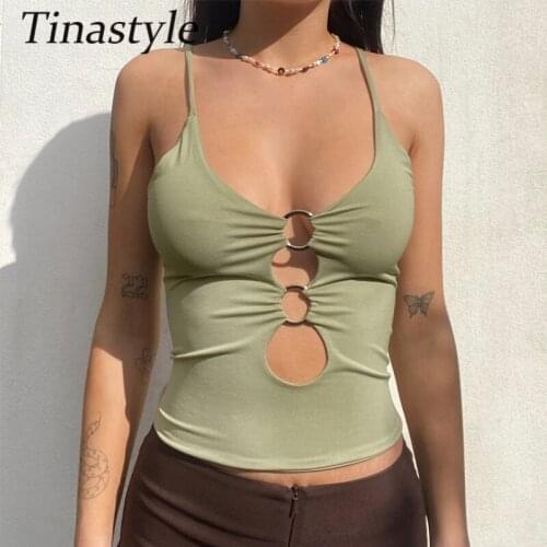 Tinastyle Black Hollow Out Corset Crop Top Women Summer 2021 Spaghetti Strap Short Cropped Tank Top White Basic Casual Y2K tops