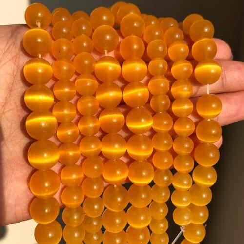Gold Yellow Cat Eye Stone Beads Natural Moon Opal Glass Round Beads DIY Charm Beads 4 6 8 10 12mm for Jewelry Making Bracelet