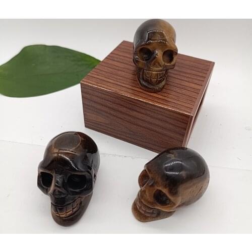 1pc 2icnh Natura Tigers eye Stone Quartz Crystal Skull Human Statue Healing