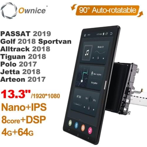 1920*1080 Android 10.0 Ownice 13.3 Inch Rotation Autoradio 1 Din for VW PASSAT Golf 2018 Car Radio Auto GPS Multimedia DSP IPS