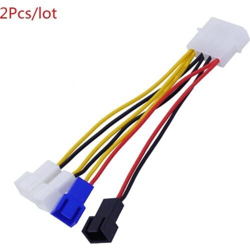 2Pcs IDE 4Pin To 3/4 Pin 3Pin Extension Fan cable Adapter Power Cable 1 to 4 Y Splitter Speed control line Connector 12V 7V 5V