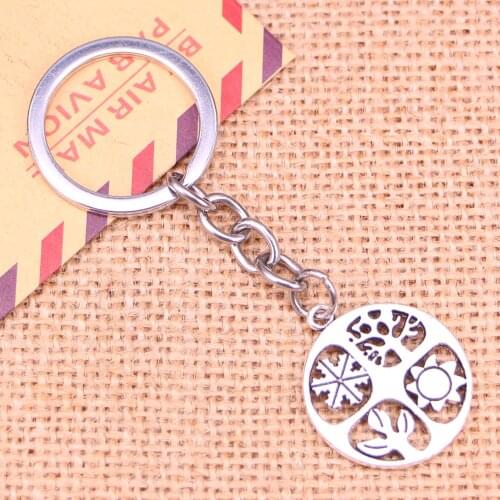 20pcs New Fashion Keychain 24 mm four seasons Spring Summer Fall Winter Pendants DIY Men Jewelry Car Key Chain Souvenir For Gift