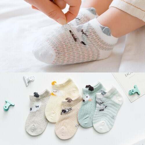 5 pairs / lot new cartoon breathable baby boat socks summer thin section comfortable mesh baby socks loose cotton children socks