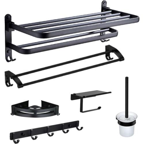 55CM Matte Black Bathroom Towel Hanger Bathroom Accessories Perforated Bathroom Accessories Easy To Install