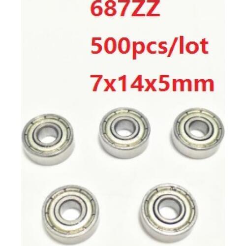 500pcs/lot 687ZZ 687 ZZ 7x14x5mm Deep Groove Ball Bearings Miniature mini bearing Double metal cover 7*14*5mm