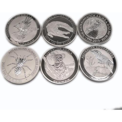 6pcs/lot Australia Silver Coin Koala Spider Animal Silver Plated Coins Replica Elizabeth Coins Set Souvenir Gifts