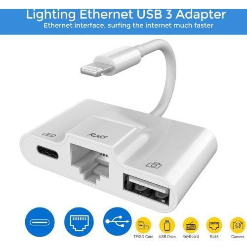Lightning to LAN 100Mbps Ethernet RJ45 Adapter OTG USB Camera Reader For iPhone/iPad 3 in 1 Charger Adapter connector