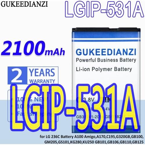 Battery LGIP-531A 2100mAh for LG TracFone Net 10 T375 320G VN170 236C,A100 Amigo A170 C195,G320GB GB100 GB101 GB106 GB110
