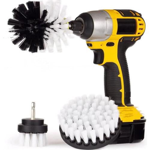 Car Wash Strong Scrubber White 2/3.5/4/5in Drill Brush Set Car Detailing Tools for Auto Tire Wheel Glass Leather Carpet Cleaning