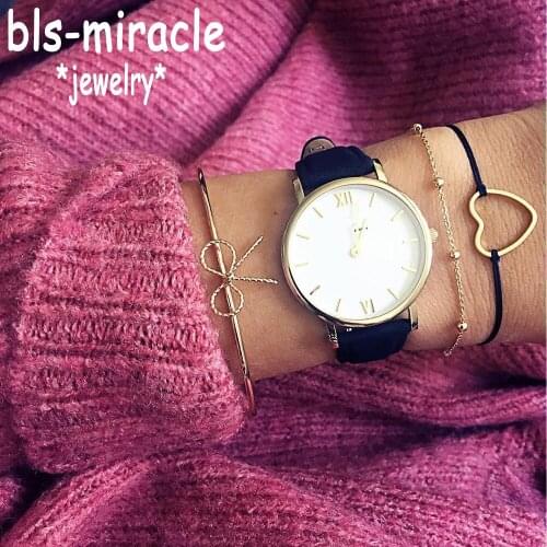 Bls-miracle Vintage Gold Color Top Newest Fashion Accessories Heart & Bow Bracelet Set For Women Girl BA-204