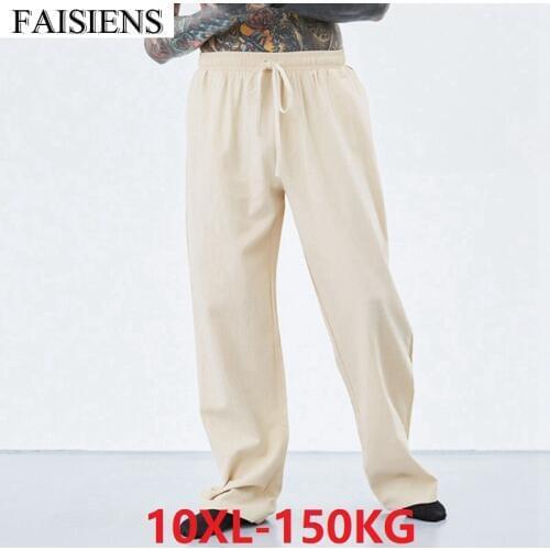 Plus Big Size Summer Men Vintage Pants Linen Cotton Loose 8XL 9XL 10XL Casual Breathable Blue 58 Chinese Japan Style Khaki Pants