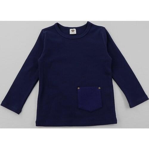 Kids clothes top girls and boys clothes cotton spandex round neck long sleeves t-shirts causual school shirt ribbed navy t shirt