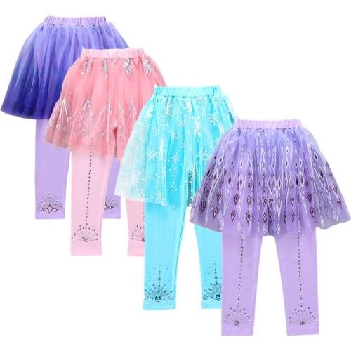 Kids Girls Leggings Cotton Princess Skirt-pants Autumn Winter Snowflake Rhombus Print Mesh Tutu Skirt Pants Children Clothing