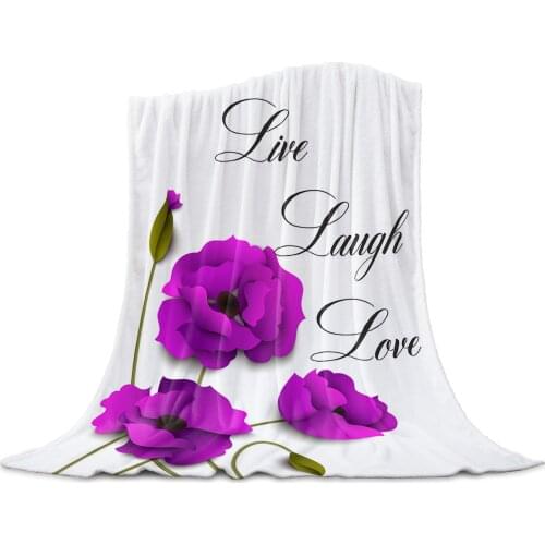 Purple Flower Poppy Flower Text Flannel Blanket for Sofa Microfiber Throw Bedspread Blanket Cover for Bed