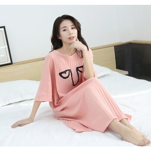 Fdfklak Cotton Pragnancy Dresses Maternity Gown 2XL 3XL Plus Size Spring Summer Pink/Gray Night Dress Maternity Pyjama Dress