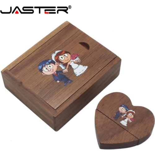 JASTER Wooden heart usb + gift Box usb flash drives U disk Pendrive 4GB 8GB 16GB 32GB 64GB Wedding gift (over 1 PCS free LOGO)