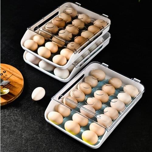 21 Grid Egg Holder Refrigerator Organizer Auto Scrolling Egg Storage Box Stackable Egg Container Case Kitchen Tools Dropship