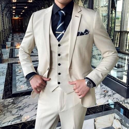 Jackets+Vest+Pants) 2021 Men autumn three-piece suit/Male slim cotton Fashion Leisure Blazers/groom dress swallow-tailed coat