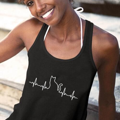 Cat Heartbeat Line Graphic Vest New Arrival Summer Funny Casual Cotton Womens Tank Tops Cat Mom Tanks Gift for Pet Lovers
