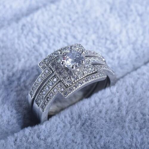 Fashion 3 pcs/Set Square Rings Inlay Dainty Dazzling Zircon Luxury Wedding Jewelry For Women Romantic Heart Valentines Day Gift