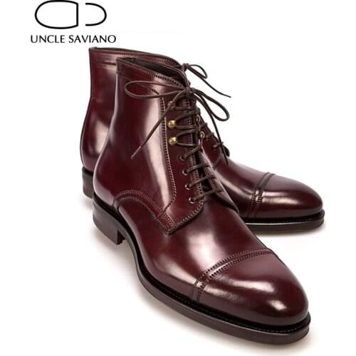 Uncle Saviano Winter Add Velvet Mens Boots Shoes Buckle Strap High-Top Fashion Genuine Leather Designer Work Boots Shoes Men