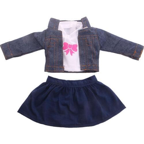 New Fashion Doll Clothes Denim jacket + T-shirt + skirt for 18 inch ,Children best Birthday Gift
