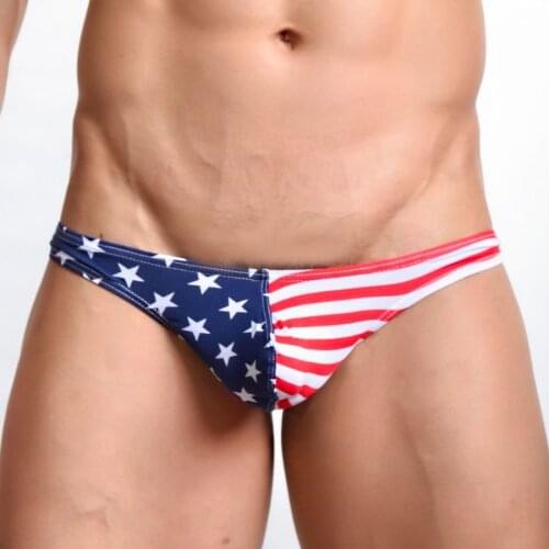 New Sexy Men Stripe Low Rise Thongs Men Sexy G-Strings & Thongs Underwear Penis Pouch Gay Lingerie USA Flag FX1008