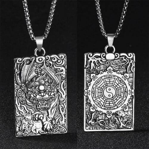 1PC Gothic Necklace Hip Hop Metal Portrait Animal Eight Diagrams Vintage Double-Sided Silvery Pendant Necklaces for Men Women