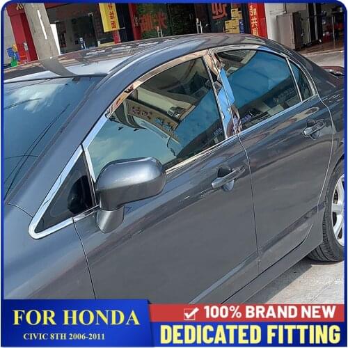 Fit For Honda Civic 8th 2006 to 2011 Stainless Steel Car Side Door Window Center Pillars B + C Pillar Cover Trims