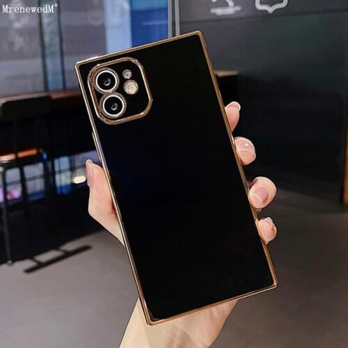 Luxury Square Gold Plated Electroplated Phone Case For iPhone 12 Mini 11 Pro Max XR XS 7 8 Plus SE2 Soft Bumper Shockproof Cover