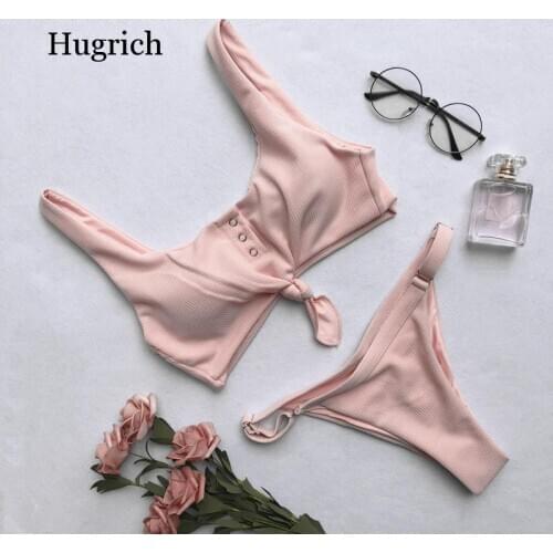 Secret Button Sexy Solid Bikini Push Up Swimwear Bathing Suits Beach Wear Swimming Suit