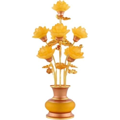 LED Colored Glaze Lotus Lamp Lamp for Buddha Worship Buddha Worshiping Lamp Buddha Front Lantern Buddhist Hall Household