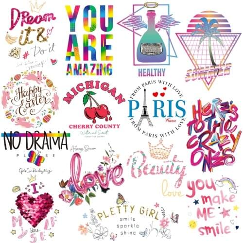 Hippie Letter Iron-On Transfers For Clothing Stickers Cartoon Color Patch Thermotransfer For Clothes Iron On Patches On Clothes