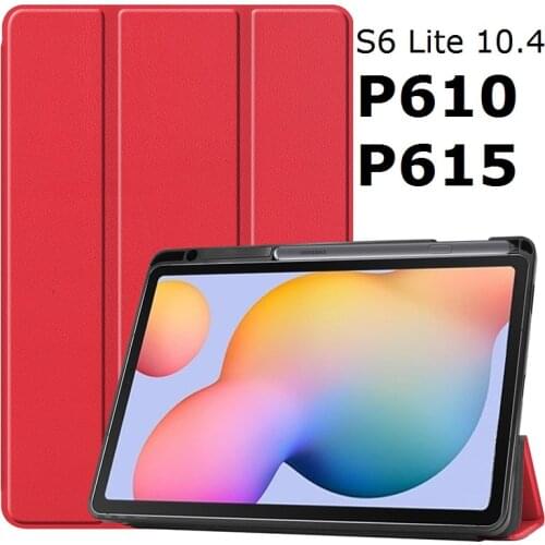 Slim Coque for Samsung Tab S6 lite 10.4 P610 P615 Case Pencil Holder Smart Auto-Sleep PU Case for Samsung S6lite P610 P615 Cover