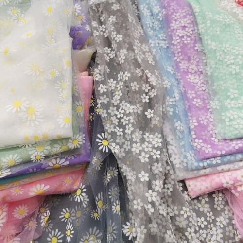 1M Daisy Flower Tulle Ribbon For DIY Handmade Craft Ornament Baking Decor Sunflower Printed Mesh Fabric Skirt Wedding Supply